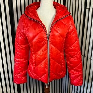 GUESS Red Hooded Puffer Jacket - Women, Sz S